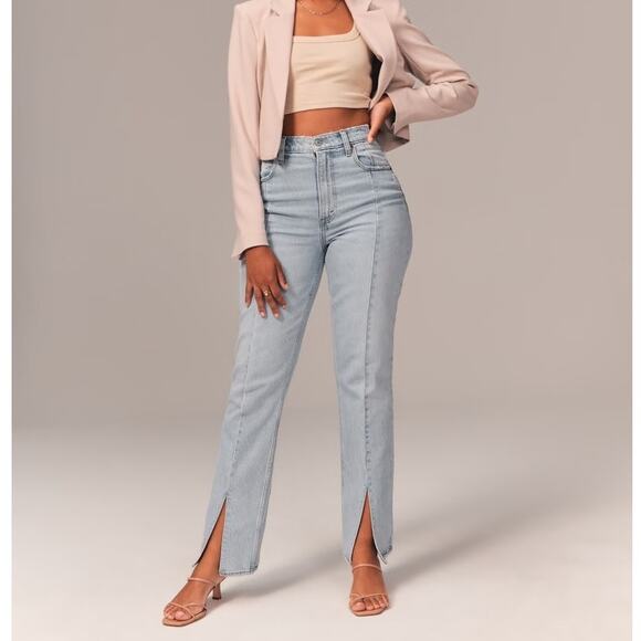 Abercrombie Curve Love The 90s Straight Ultra High Rise Jeans Split Hem - Picture 1 of 10